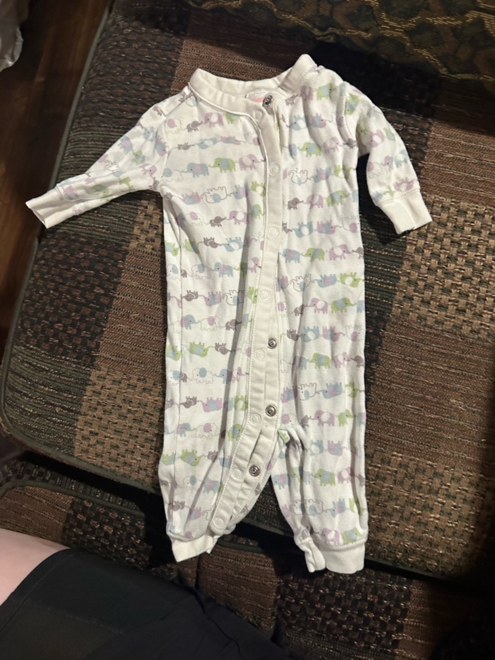 Gymboree White Footie with Pastel Elephant Print